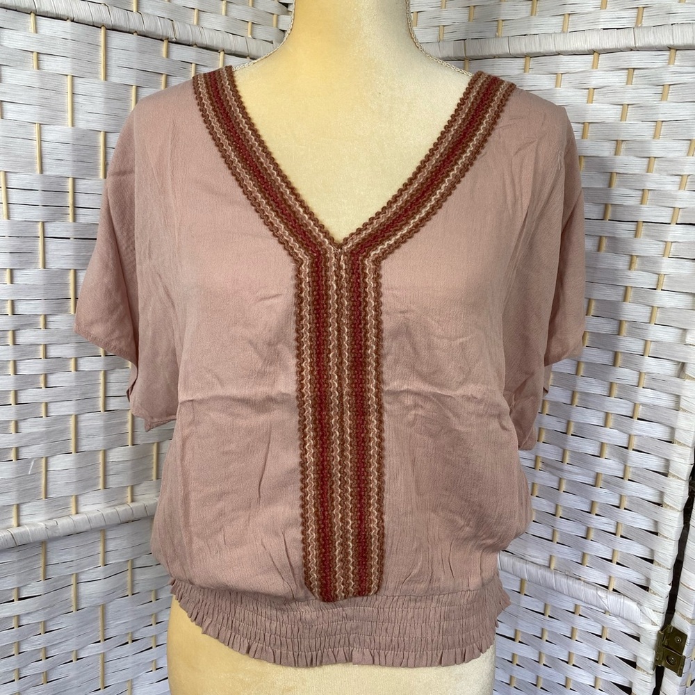 NWT Hem & Thread Meryl Zig Zag Trimmed Kimono Sleeve Top Bohemian Style Blouse - Picture 8 of 15